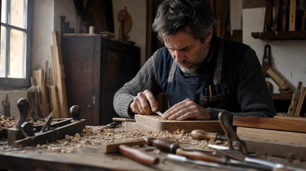 Atelier d'artisan filmé et retravaillé en animation IA pour une vidéo de présentation