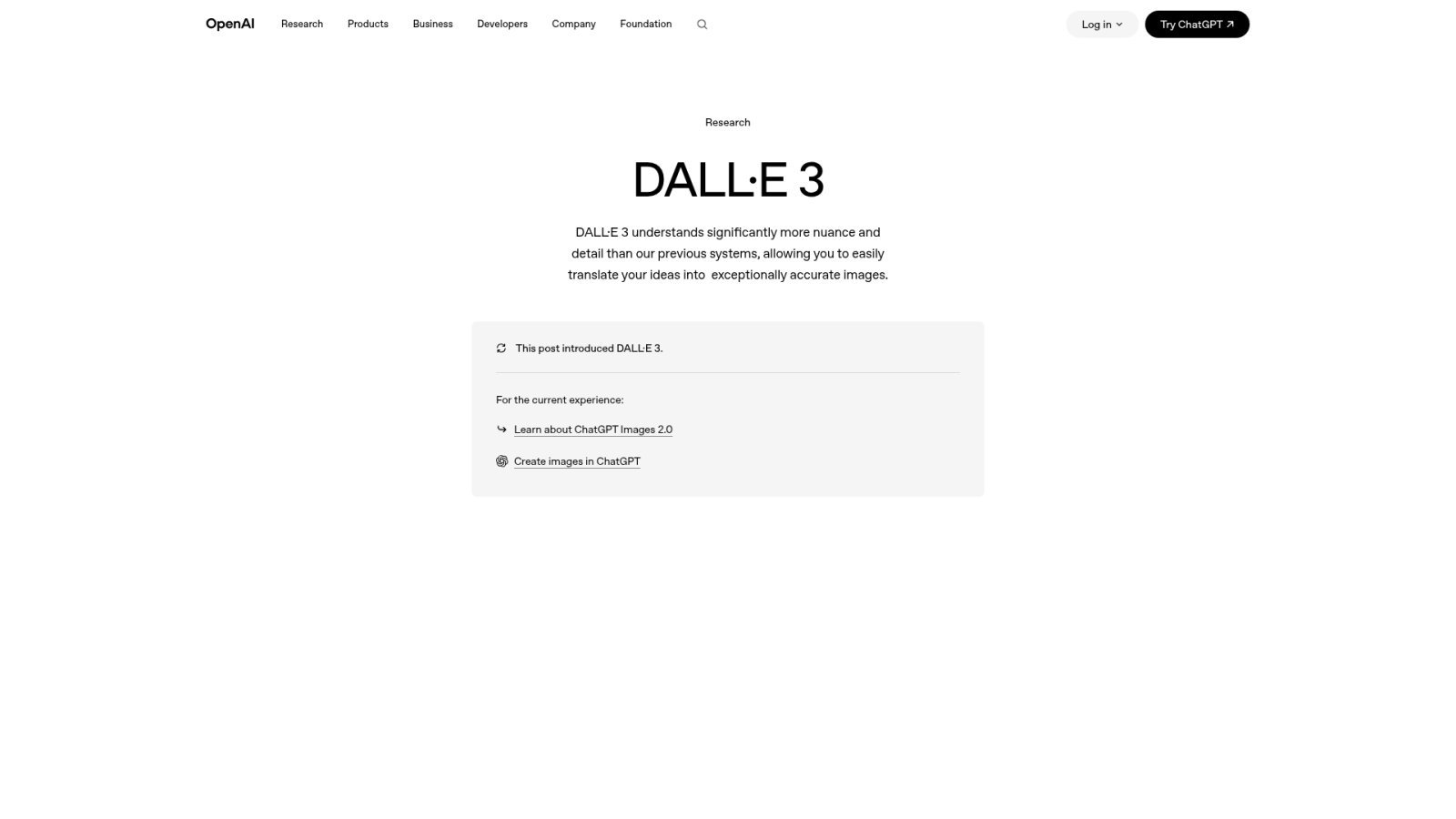 Page de présentation de DALL-E 3, génération d'images pilotée depuis une conversation