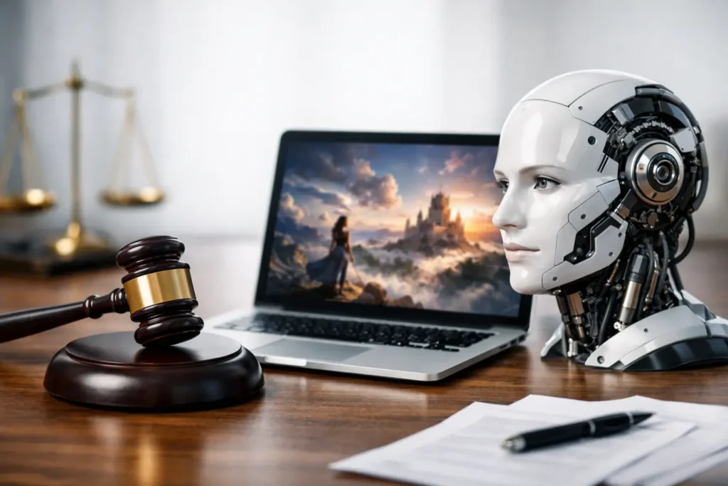 Le droit d’auteur du contenu généré par IA 1 Poste de travail d'un créatif : la part humaine décide de la protection d'un contenu généré IA