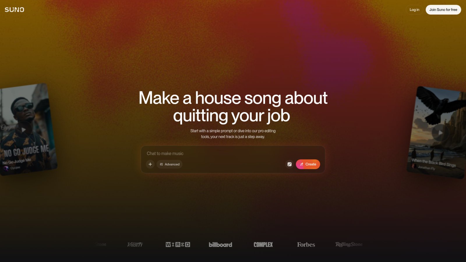 Chanson IA : interface de Suno pour générer un morceau à partir d'un prompt