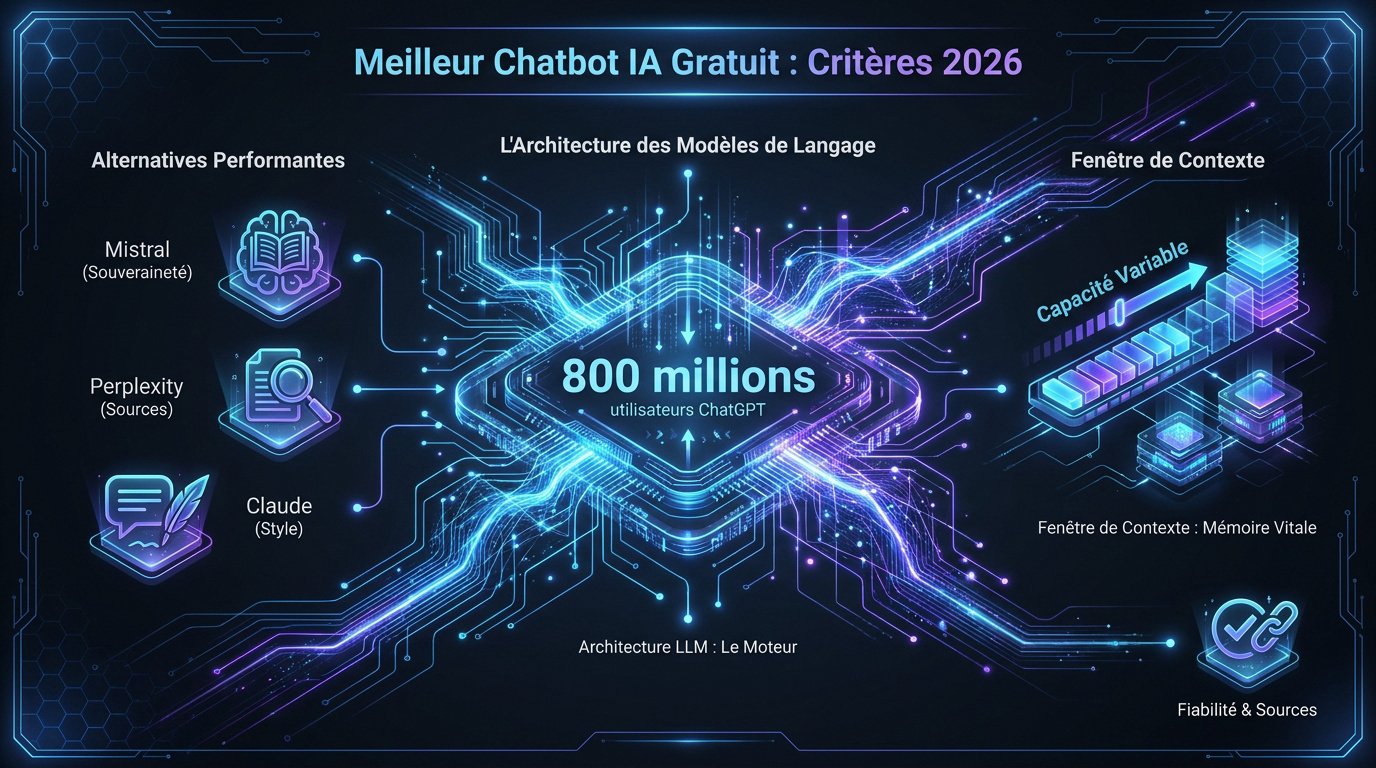 Chatbot IA gratuit : les critères de sélection en 2026, architecture des modèles et fenêtre de contexte