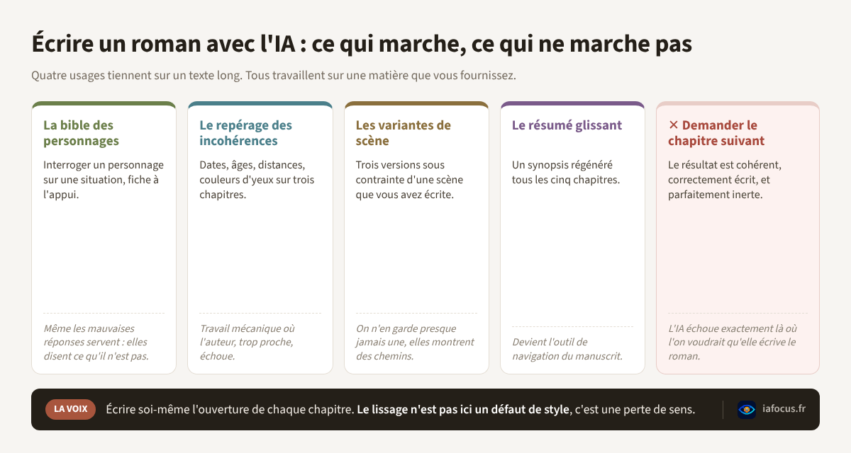 Quatre usages qui fonctionnent pour écrire un roman avec l'IA, et celui qui échoue toujours