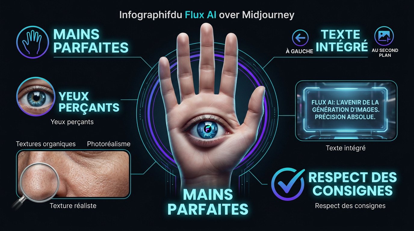Flux AI avis : le nouveau modèle d'image qui défie Midjourney 1 Comparaison de précision entre Flux AI et Midjourney sur les détails anatomiques et textuels