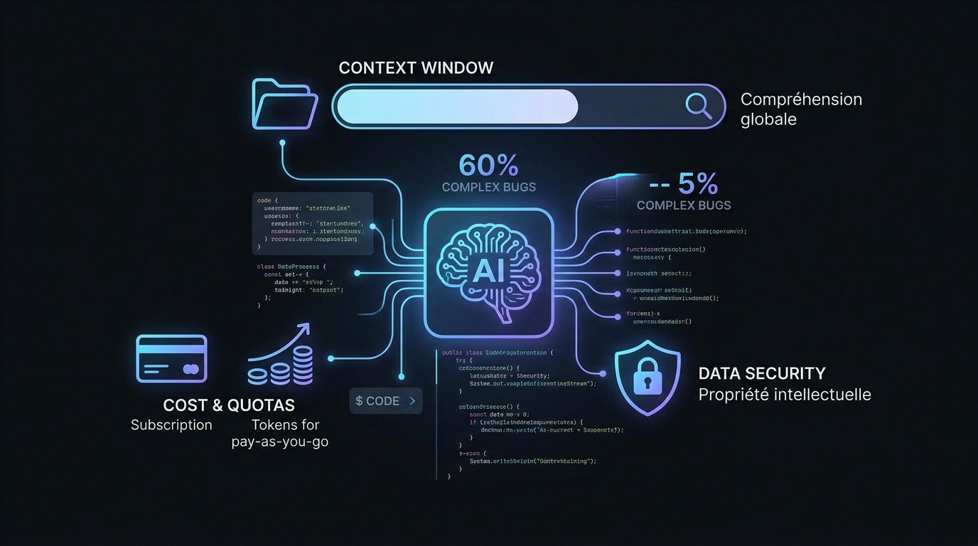 Meilleure IA pour coder : comparatif des assistants développeurs 1 Interface de développement assistée par intelligence artificielle montrant la gestion du code et de la sécurité