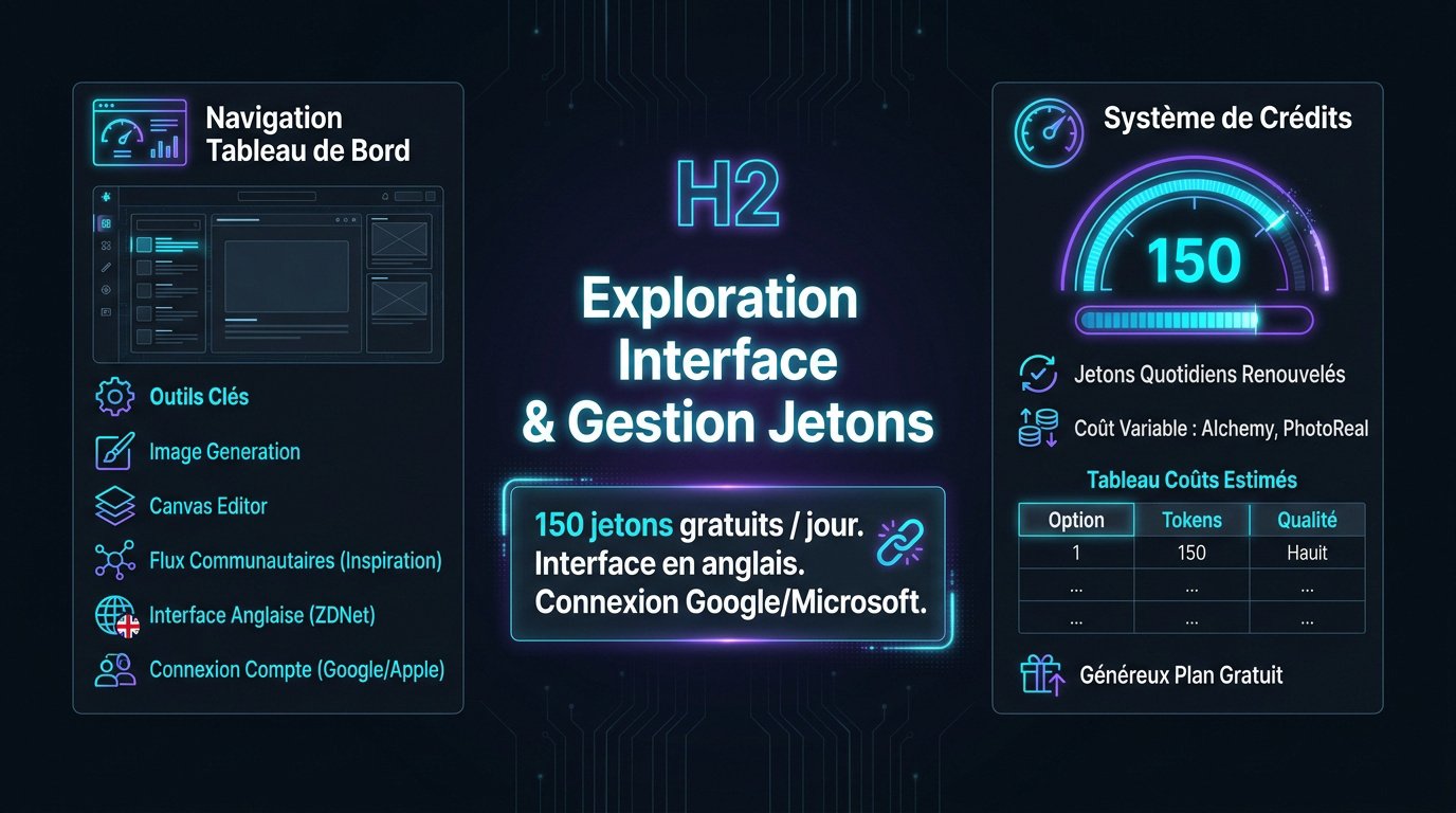 Tutoriel Leonardo AI : maîtriser la génération d'images 1 Interface de Leonardo AI : tableau de bord et compteur des 150 jetons quotidiens