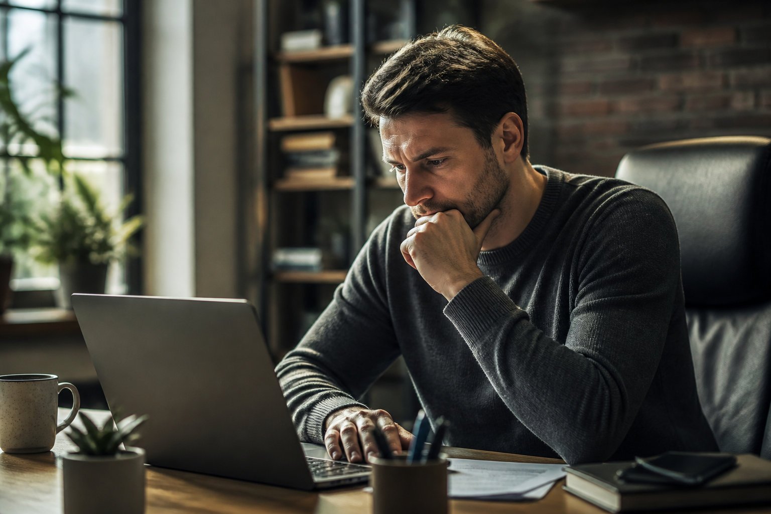 Homme travaillant sur un ordinateur portable, pour illustrer la déclaration d'une œuvre à la SACEM