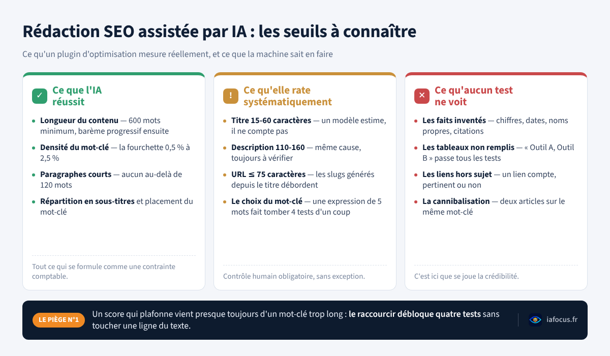 Ce que l'IA réussit, rate et ne voit pas dans les contrôles de rédaction SEO assistée par IA