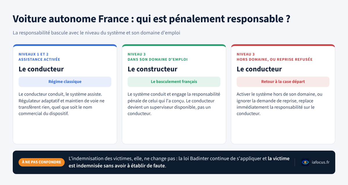 Répartition de la responsabilité pénale selon le niveau d'automatisation en France