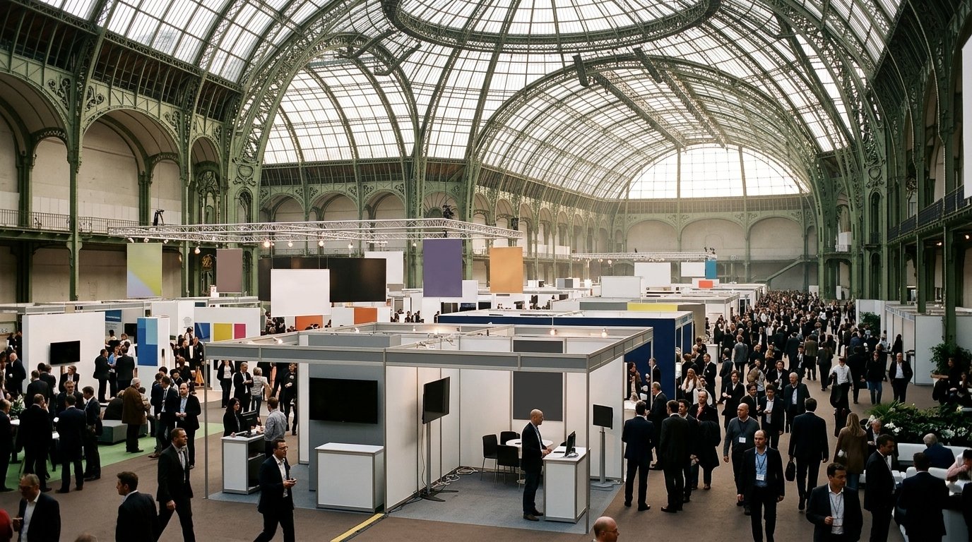 Adopt AI 2026 au Grand Palais : ce que le sommet de l’IA en entreprise vous réserve 1 Allées d’un salon professionnel sous une grande verrière, image d’illustration du sommet Adopt AI 2026