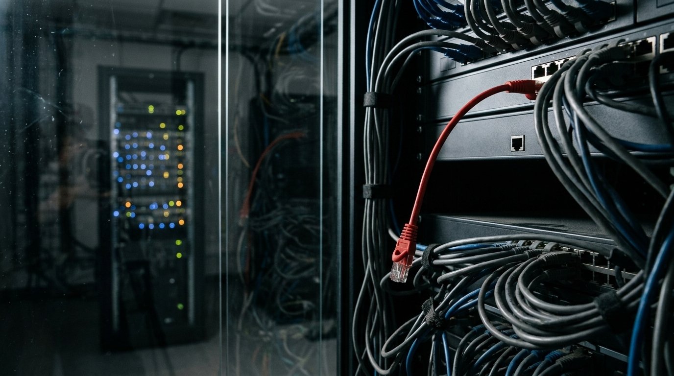 Anthropic coupe internet à ses évaluations : ce qui s’est passé 1 Câble réseau débranché dans une baie de serveurs, symbole des Anthropic évaluations coupées d’internet