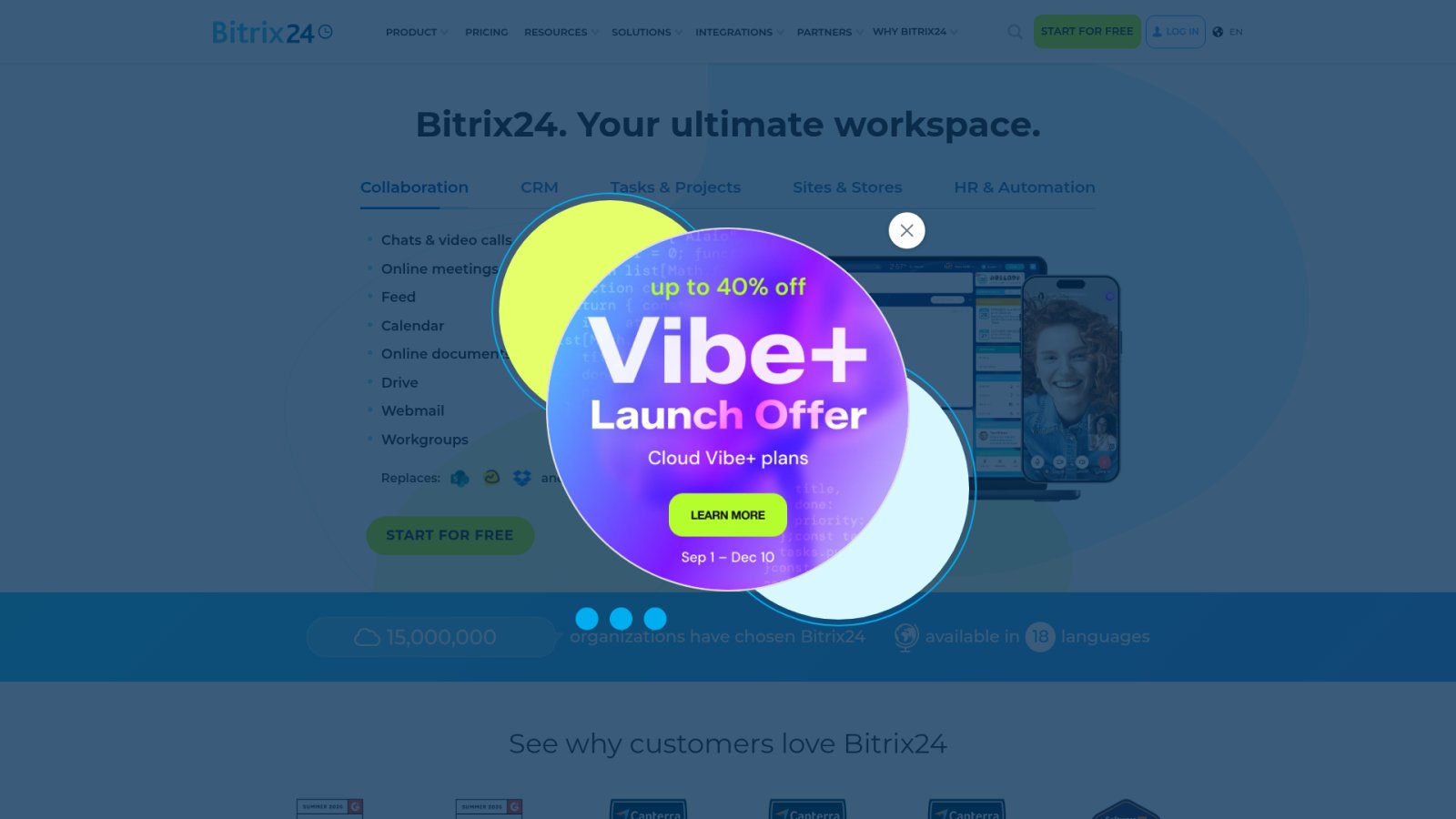 Meilleure ia pour prise de notes en réunion : le test 5 Page de présentation de Bitrix24