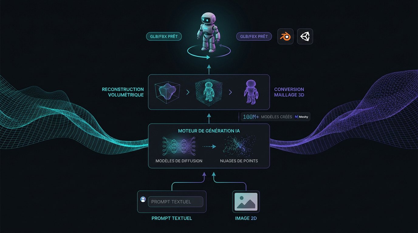 Générateur 3D IA : du prompt textuel ou de l'image 2D au modèle GLB ou FBX