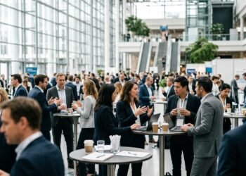 Participants échangeant dans l'espace networking d'une conférence sur l'IA générative
