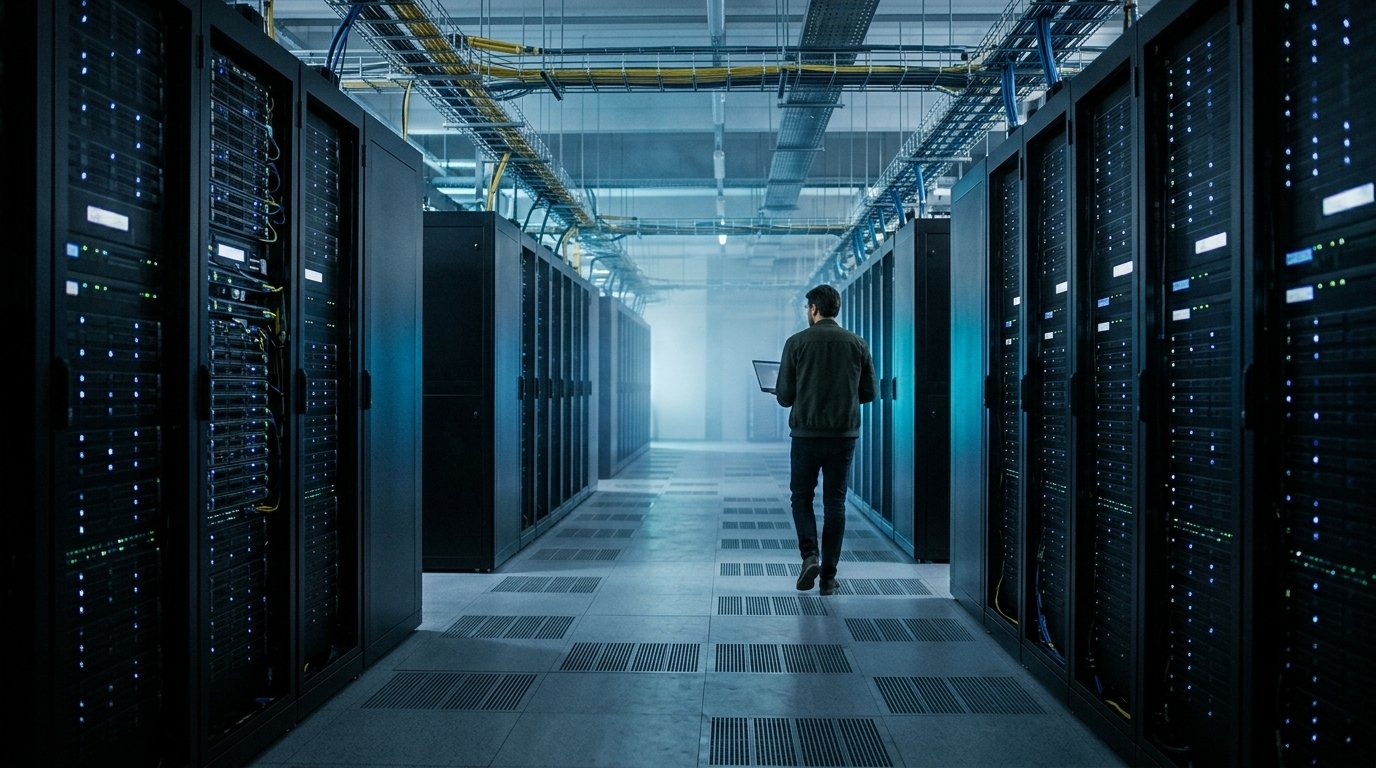 Salle de serveurs d’un centre de données d’IA, à l’image de celui où Meta a entraîné Muse Wonder