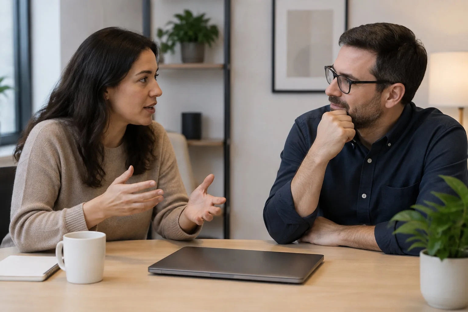 AI Act : ce que le règlement change pour votre entreprise, selon votre rôle 1 AI Act pour les entreprises : deux collègues discutent à une table de réunion pour recenser les outils d’IA utilisés